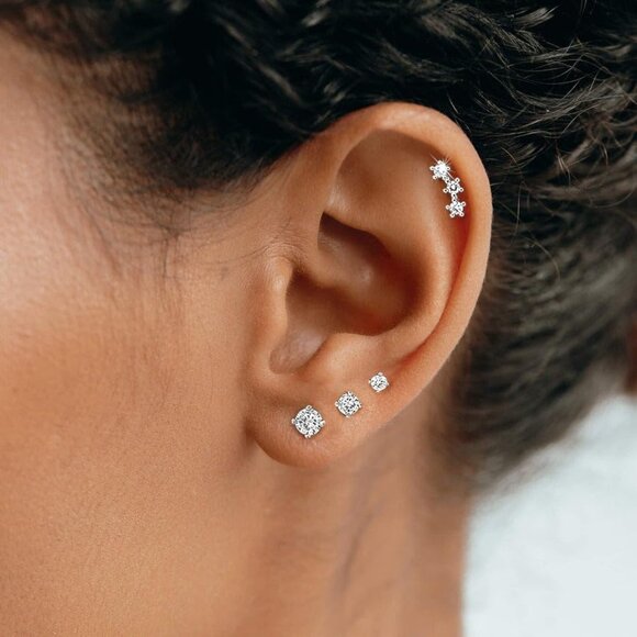 14K Gold Plated Hypoallergenic Sterling Silver Earrings Set - 4 Pairs, Small Siz - Picture 3 of 8